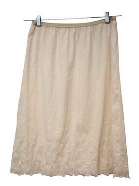 Vintage 1950's Women's Charmode Sears Cream Cotton Slip Embroidered Size M